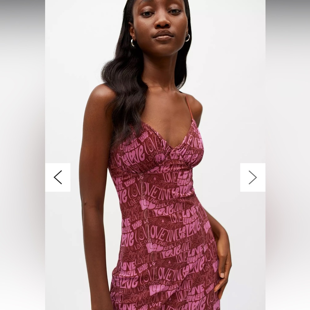 Urban Outfitters Red &‎ Pink Gwen Mesh Midi LOVE Slip Dress